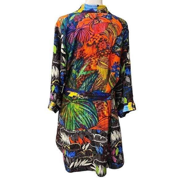 Robert Graham Multicolor belted 100% Silk Colorful Floral robe kimono jacket L - Picture 6 of 15